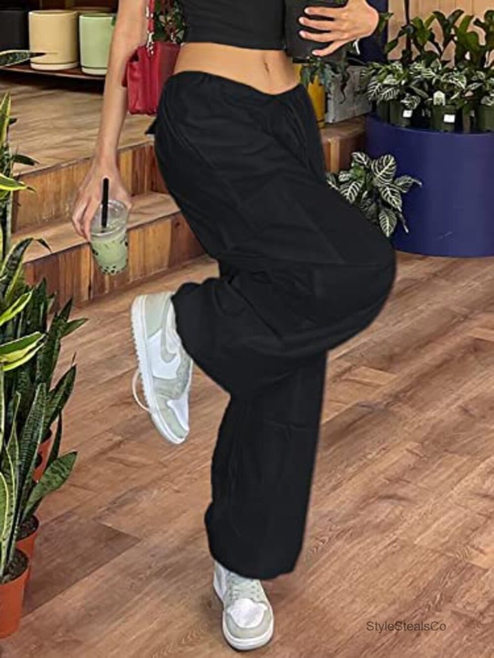 Y2K Baggy Cargo Parachute Pants Low Rise Drawstring Loose Jogger Sweatpants - Picture 6 of 6
